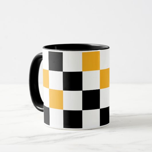 Yellow Black White Checkered Pattern Design  Mok (Voorkant links)