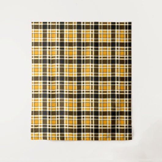 Yellow Black White Flannel Tartan Pattern Design  Wandkleed (Voorkant)