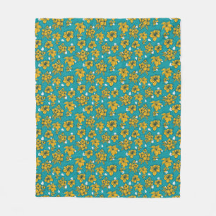 Yellow Blauwgroen Flowers Patroon Fleece Deken