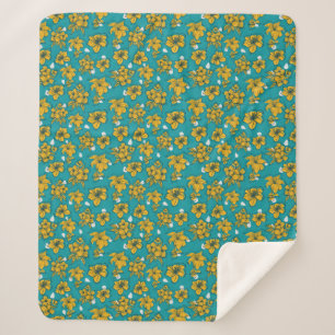 Yellow Blauwgroen Flowers Patroon Sherpa Deken