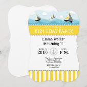 Yellow Blue Nautical Birthday Invitation Kaart (Voorkant / Achterkant)