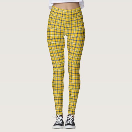 Yellow Blue Plaid Classic Pattern Retro Leggings (Voorkant)