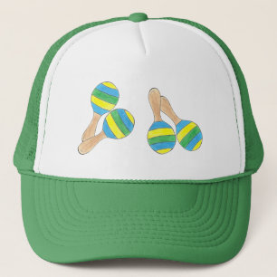 Yellow Blue Striped Maracas Fiesta Music Party Trucker Pet