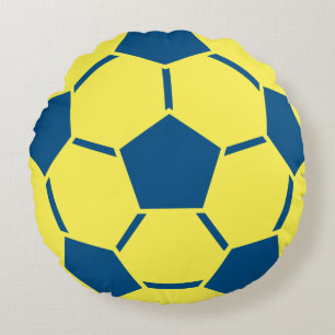 Yellow Blue Voetbal Sports Team Round Pillow Rond Kussen
