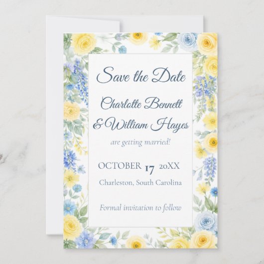 Yellow Blue Watercolor Save the Date (Devant)