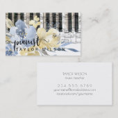 Yellow Blue waterverf floral pianist script Visitekaartje (Voorkant / Achterkant)