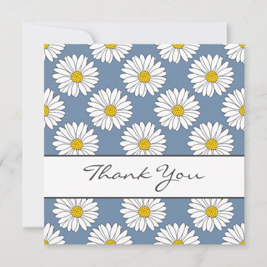 Yellow Blue White Daisy Pattern Bedankkaart (Voorkant)