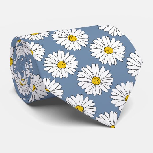 Yellow Blue White Daisy Pattern Stropdas (Opgerold)