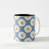 Yellow Blue White Daisy Pattern Tweekleurige Koffiemok (Voorkant rechts)