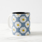Yellow Blue White Daisy Pattern Tweekleurige Koffiemok (Voorkant links)