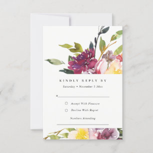 YELLOW BLUSH BURGUNDY FLORAL BUNCH WEDDING RSVP