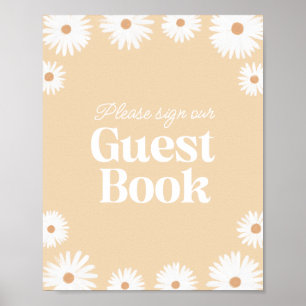 Yellow Boho Daisy Floral Baby shower Gastenboek Poster