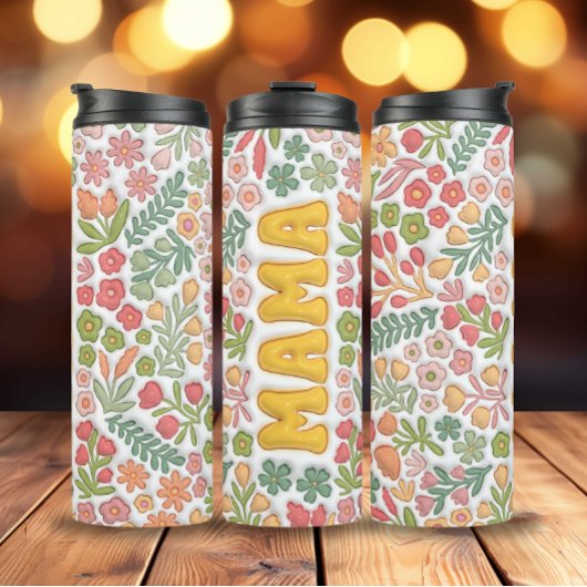 Yellow Boho Floral 3D Mama Thermosbeker