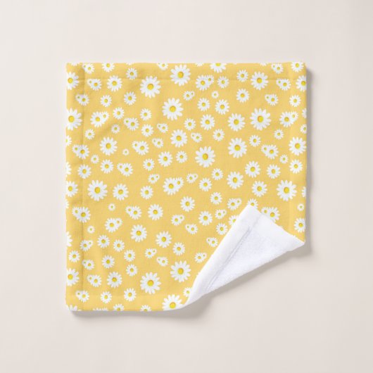 Yellow Boho Spring Daisies Pattern Bad Handdoek (Wasdoekje)