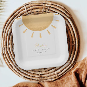 Yellow Boho Sunshine Baby shower Papieren Borden Bordje