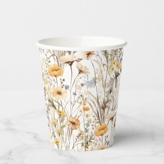 Yellow Boho Wildflower Papieren Bekers (Links)