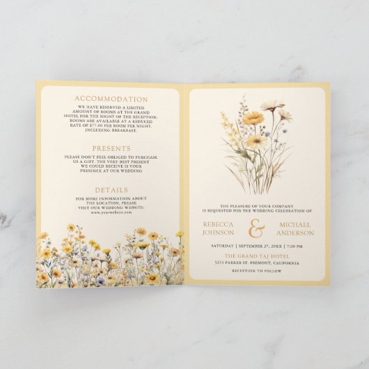 Yellow Boho Wildflower QR Code Wedding (Binnen)