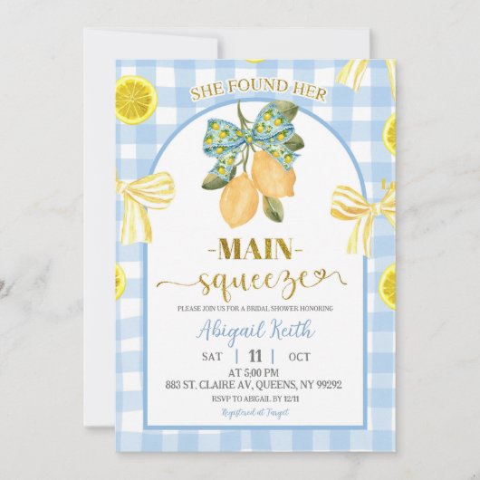 Yellow Bow Lemon Bridal Shower Invitation (Devant)