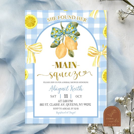 Yellow Bow Lemon Bridal Shower Invitation Kaart