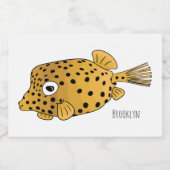 Yellow boxfish cartoon illustration voedselcontainer etiket (Enkel label)