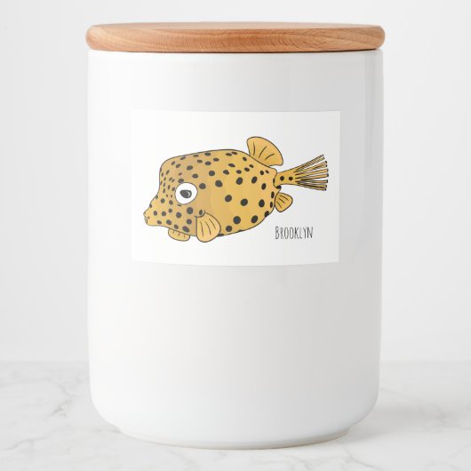 Yellow boxfish cartoon illustration voedselcontainer etiket (Voorkant)