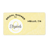 Yellow Bridal Shower Monogram Paper Label Name Tag (Voorkant)
