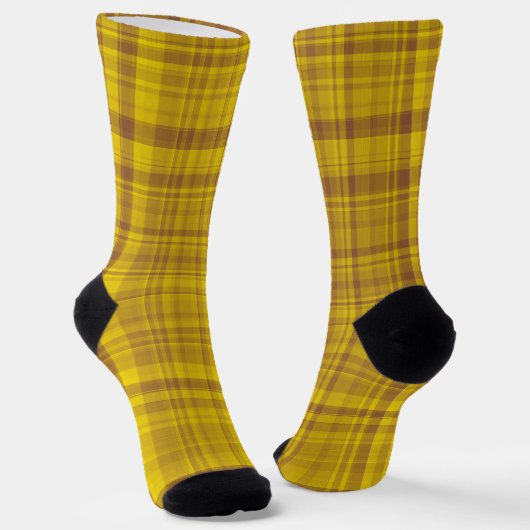 Yellow Brown Plaid Pattern Sokken (Gebogen)