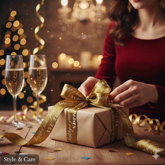 Yellow Brown Satin Ribbon Design New Years Eve Sty Lint