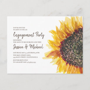 Yellow Brown White Sunflower Boho Engagement Party Briefkaart