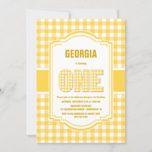 Yellow Buffalo Plaid 1e verjaardagsfeest Kaart