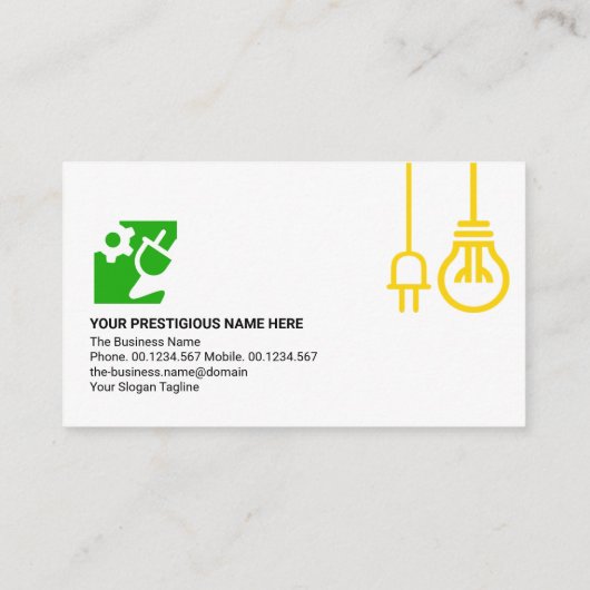 Yellow Bulb Electric Power Plug Motif Engineering Visitekaartje (Achterkant)