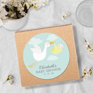 Yellow Bundle Stork Unisex Baby shower Ronde Sticker
