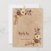 Yellow & Burgundy Floral Autumn Fall Wedding RSVP Kaartje (Voorkant)