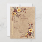 Yellow & Burgundy Floral Autumn Fall Wedding RSVP Kaartje (Achterkant)