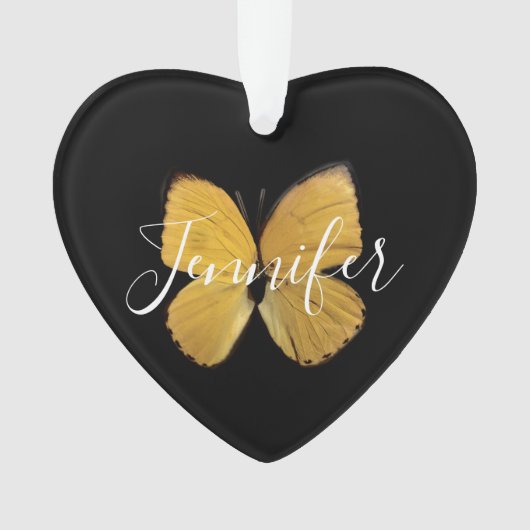 Yellow Butterfly gepersonaliseerd kerstfeest Ornament (voorkant)