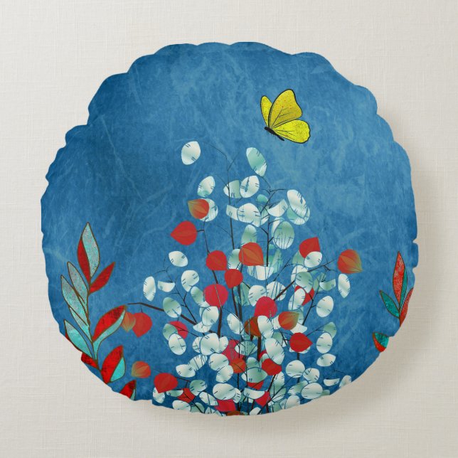 Yellow Butterfly Rond Kussen (Voorkant)