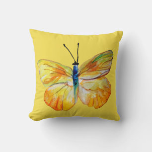 Yellow Butterfly Waterverf tekening Kussen