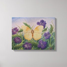 Yellow Butterfly With Flowers Canvas Afdruk