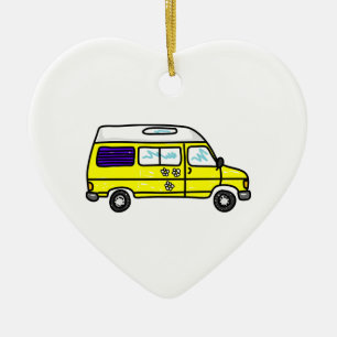 Yellow Campervan Keramisch Ornament