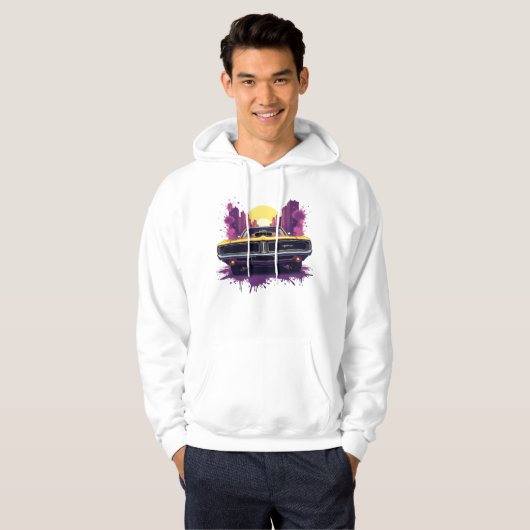 Yellow Car with Street Art Skyline Design Hoodie (Voorkant volledig)