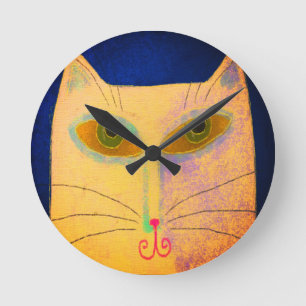 Yellow Cat Abstracte kunst Ronde Klok