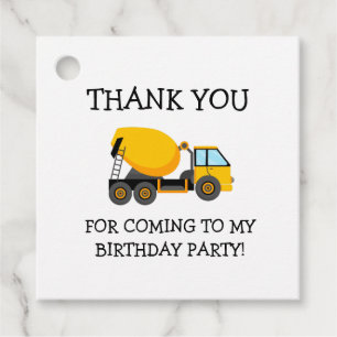 Yellow Cement Truck Child's Birthday Bedankt Bedankjes Labels
