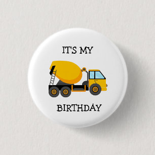 Yellow Cement Truck Child's Birthday Party Ronde Button 3,2 Cm