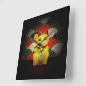 Yellow Ceramic Maneki Neko Vierkante Klok (Hoek)