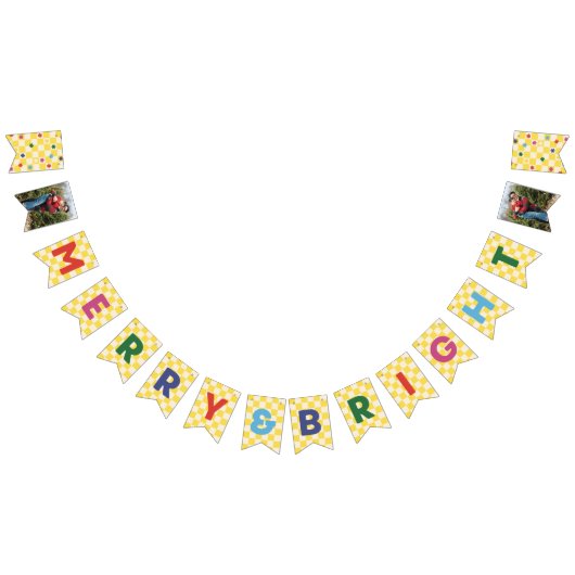 Yellow Checkerboard Merry & Bright Bunting Banner (Alle)