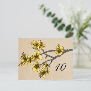 Yellow  Cherry Blossom Table Number Briefkaart