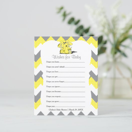 Yellow Chevron Elephant Baby shower - Wensen (Staand voorkant)