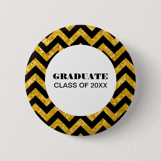 Yellow Chevron Glitter Afstuderen Button (Voorkant)