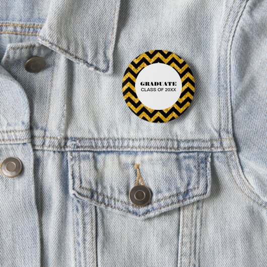 Yellow Chevron Glitter Afstuderen Button (In situ)