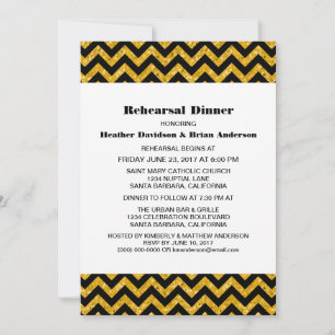 Yellow Chevron Glitter Rehearsal Dinner Invite Kaart